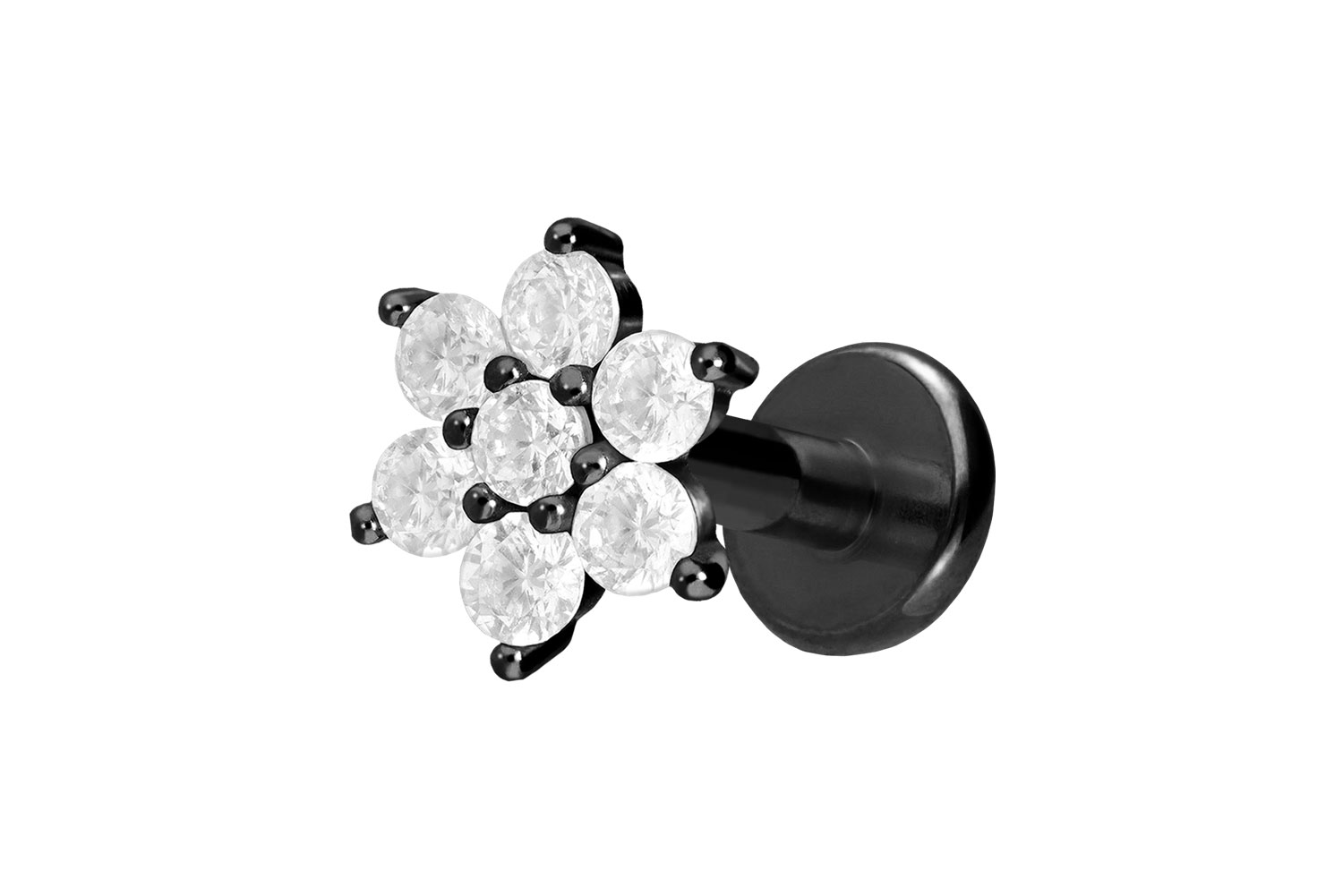 Titan Labret Piercing mit Innengewinde KRISTALLBLUME
